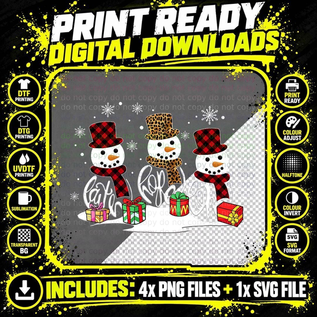 Snowman Buffalo Plaid Christmas T-Shirt Png SVG Digital Bundle