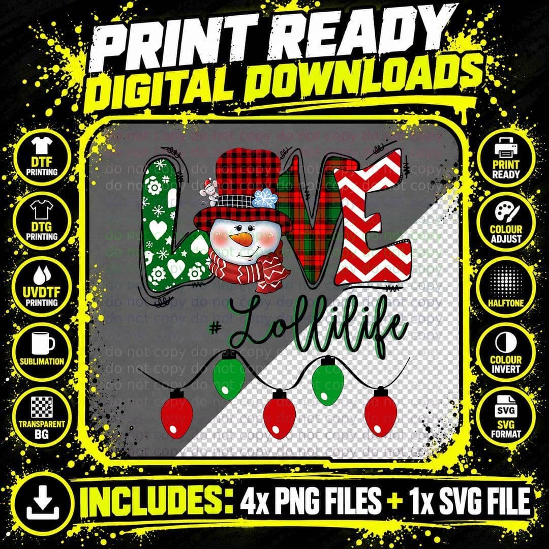 Snowman Love Lollilife Christmas T-Shirt Png SVG Digital Bundle