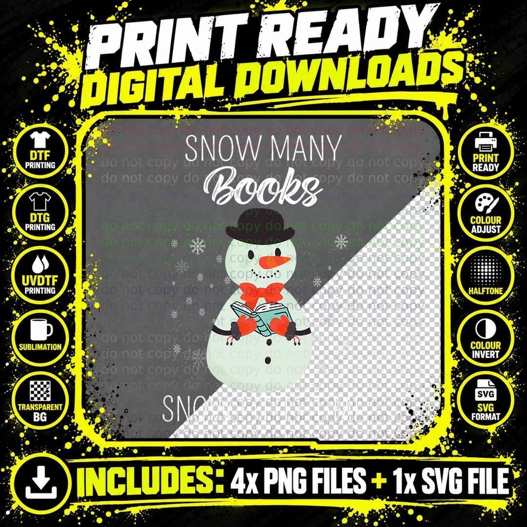 Snowman Reading Book T-Shirt, Christmas Bookworm Png SVG Digital Bundle