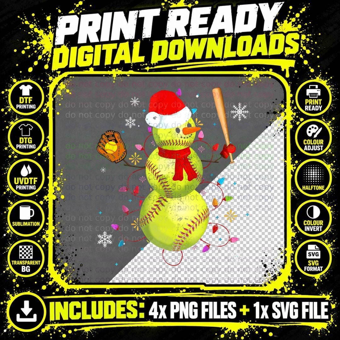 Softball Christmas Funny Snowman T-Shirt Png SVG Digital Bundle
