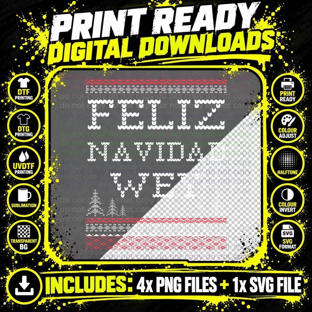 Spanish Christmas Sweatshirt, Ugly Sweater Style Png SVG Digital Bundle