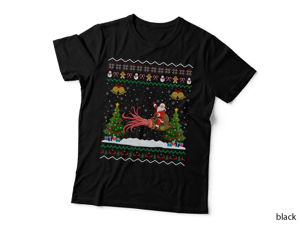 Squid Christmas Gift Santa Riding Squid Sweatshirt, Xmas Present T-Shirt