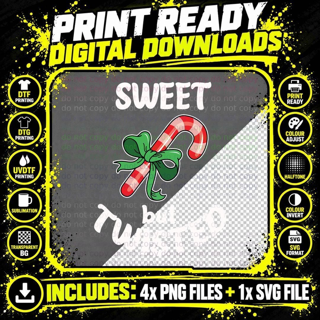 Sweet but Twisted Christmas Candy Cane Sweatshirt Png SVG Digital Bundle