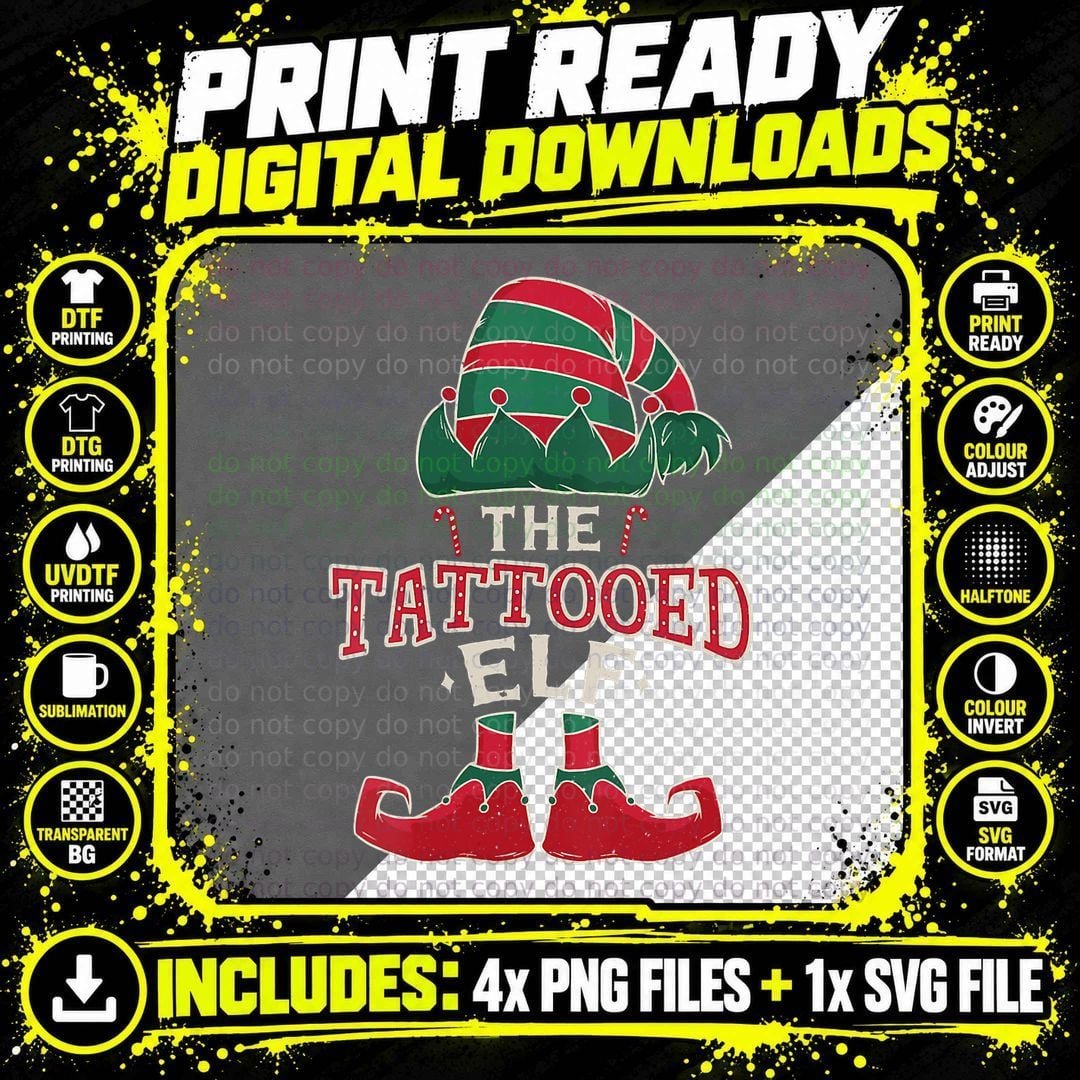 Tattooed Elf Christmas, Gift T-Shirt Png SVG Digital Bundle
