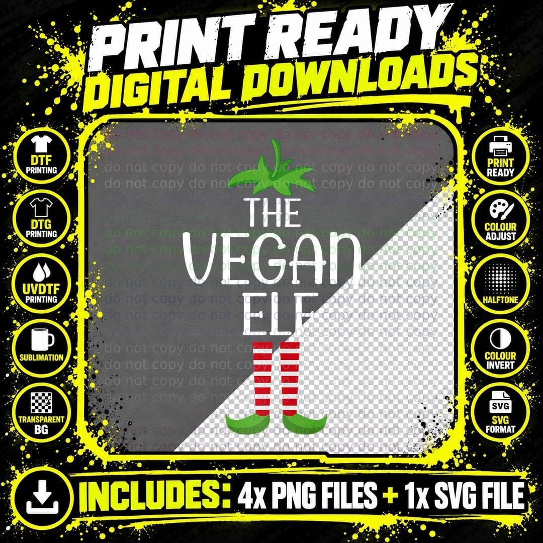 The Vegan Elf T-Shirt, Christmas Holiday Costume Png SVG Digital Bundle