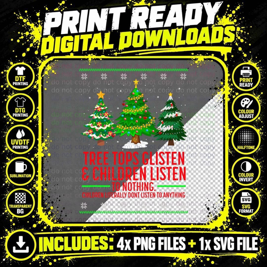 Tree Tops Glisten Christmas T-Shirt, Holiday Cheer Png SVG Digital Bundle