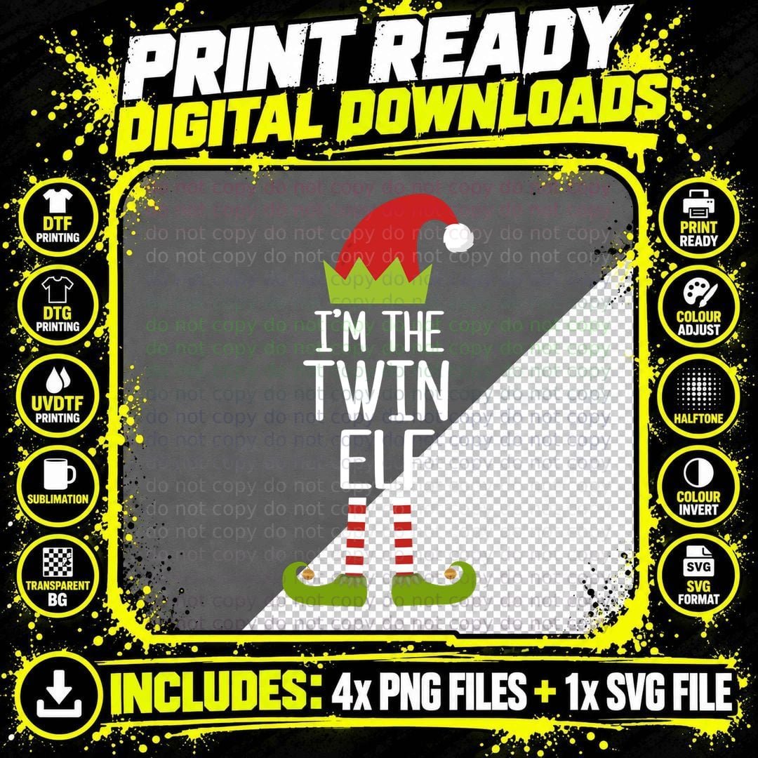 Twin Elf Christmas Hoodie, Matching Family Xmas Gifts Png SVG Digital Bundle