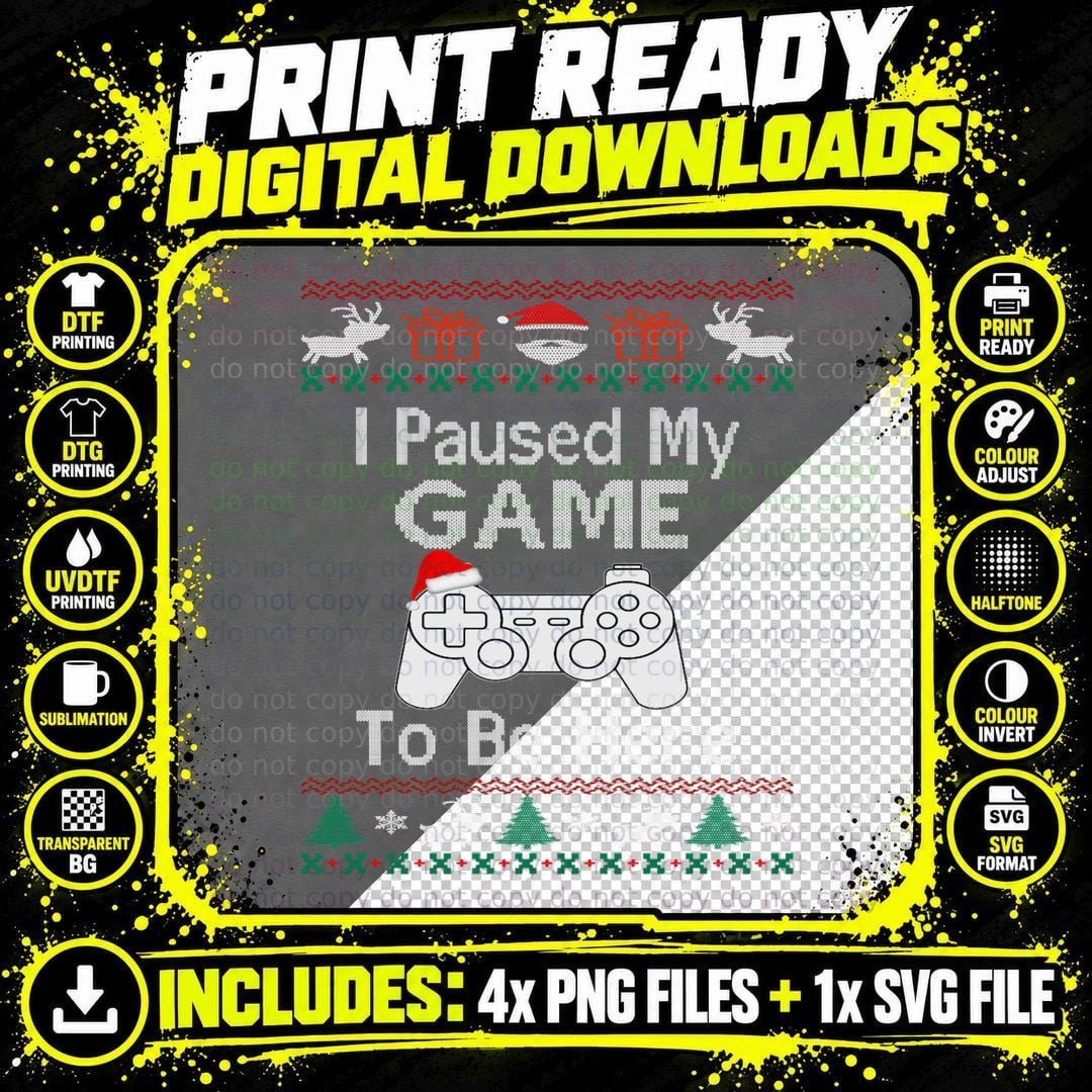 Ugly Christmas Sweater Gaming T-Shirt Png SVG Digital Bundle