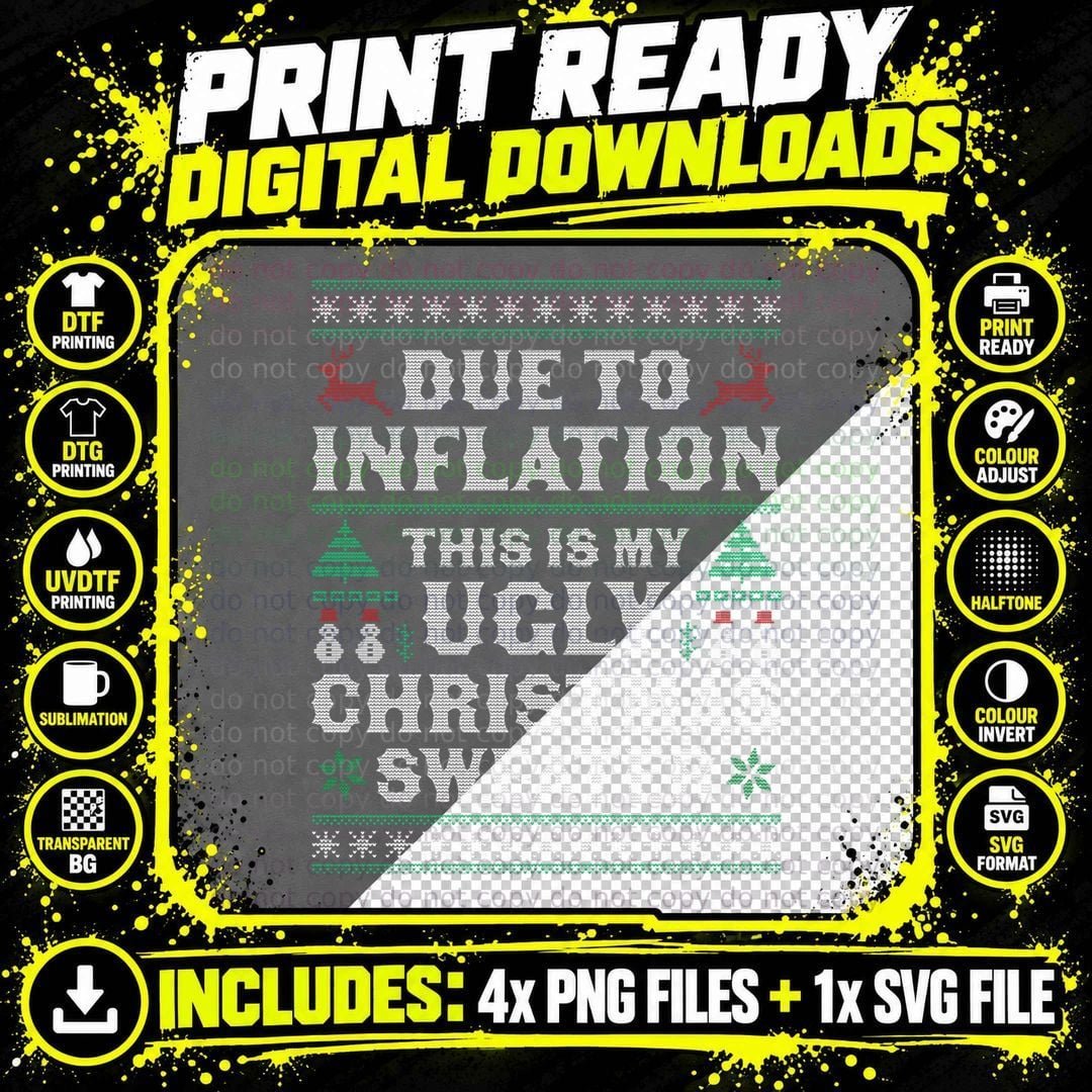 Ugly Christmas Sweater T-Shirt, Festive Holiday Print Png SVG Digital Bundle