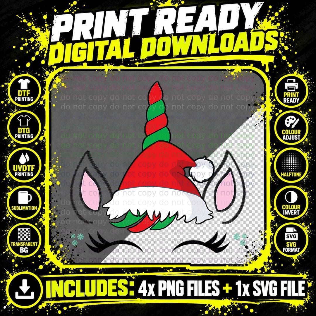 Unicorn Christmas Shirt, Girls Santa Face T-Shirt Png SVG Digital Bundle