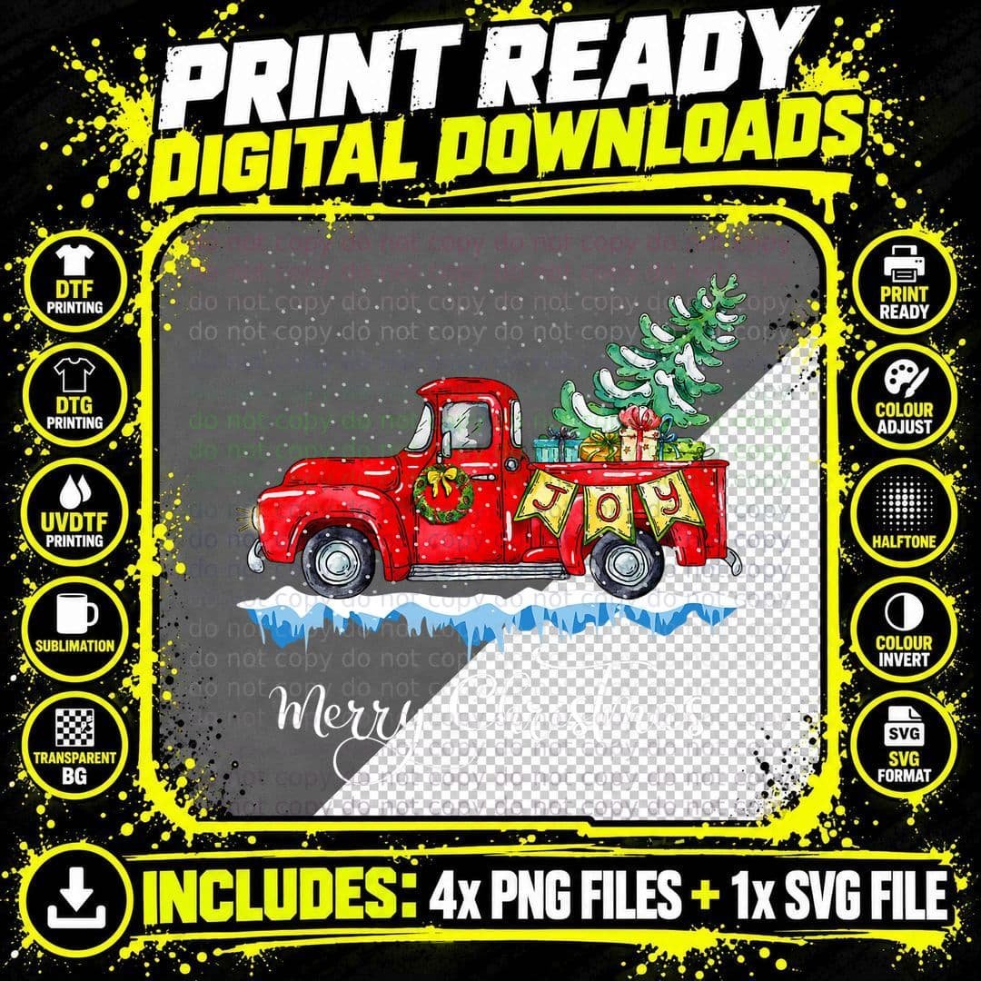 Vintage Merry Christmas Red Truck T-Shirt Png SVG Digital Bundle