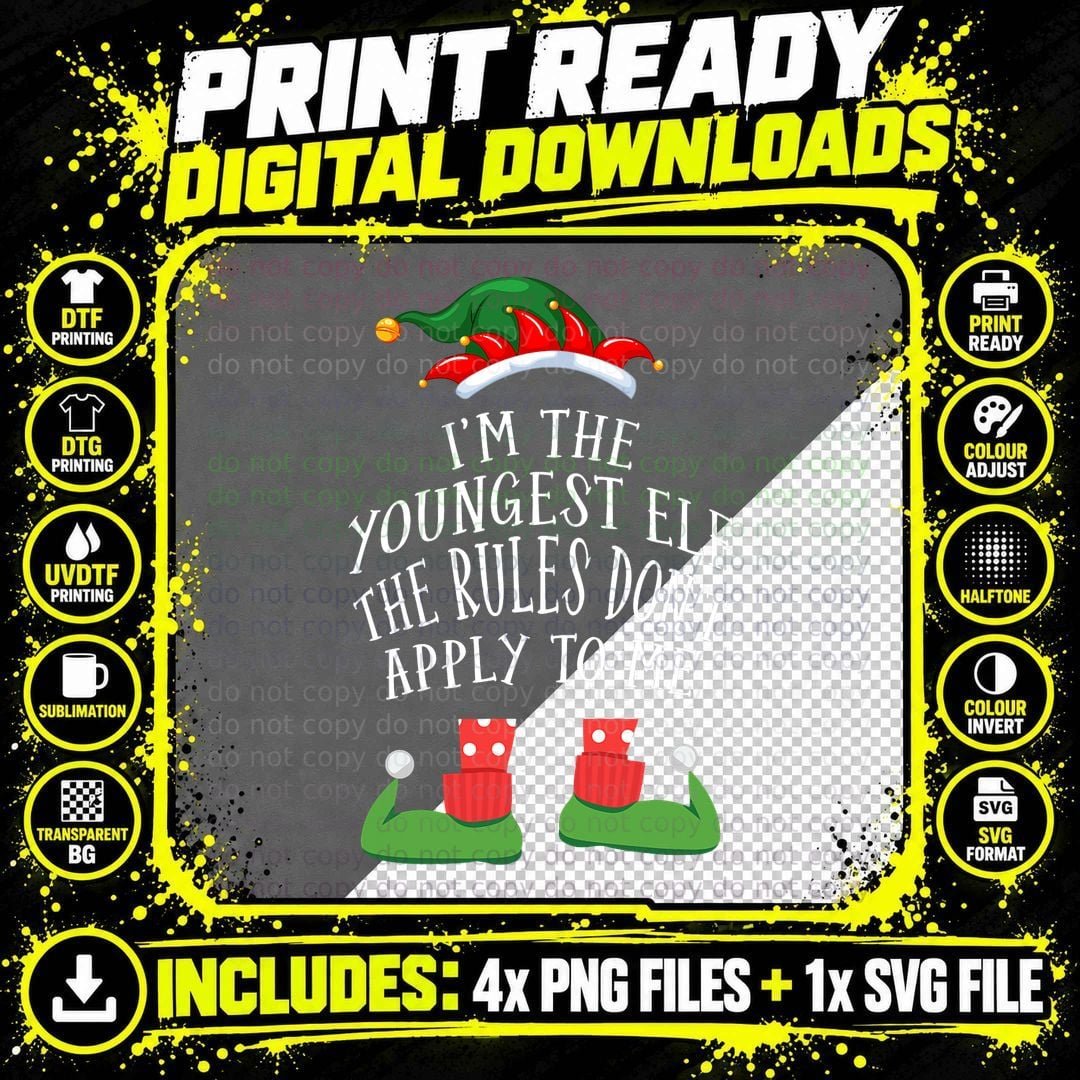 Youngest Elf T-Shirt, Christmas Holiday Humor Png SVG Digital Bundle