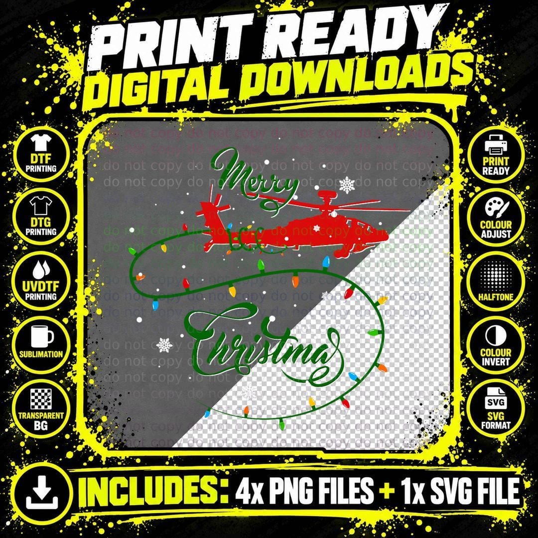AH-64 Apache Merry Christmas T-Shirt Png SVG Digital Bundle