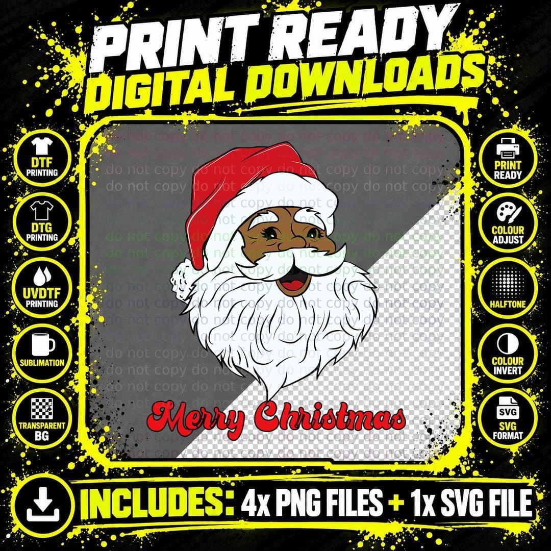 American African Santa Glasses Cool Funny Santa Png SVG Digital Bundle