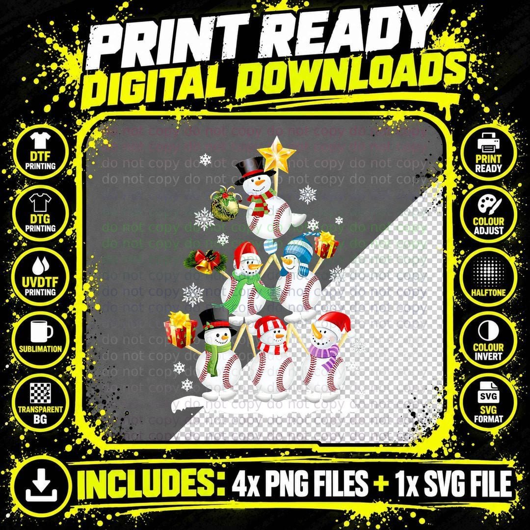 Baseball Snowman Balls Christmas T-Shirt Png SVG Digital Bundle