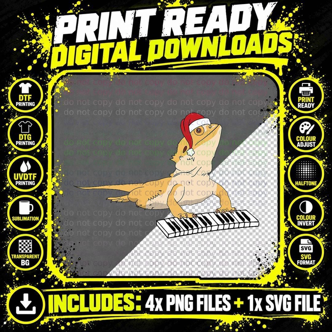 Bearded Dragon Playing Piano Christmas T-Shirt Png SVG Digital Bundle