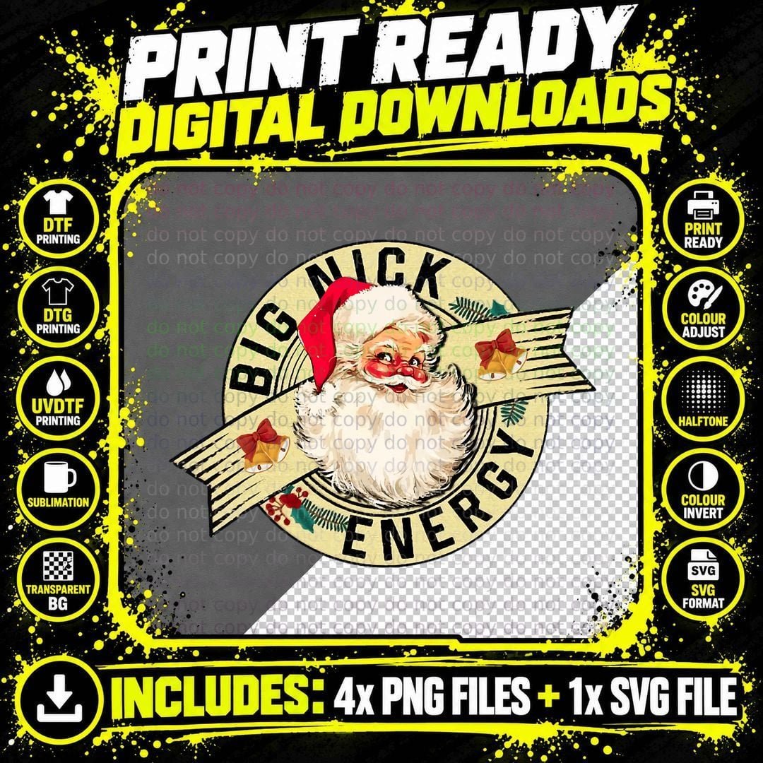 Big Nick Energy Christmas Retro Groovy Funny Vintage Png SVG Digital Bundle