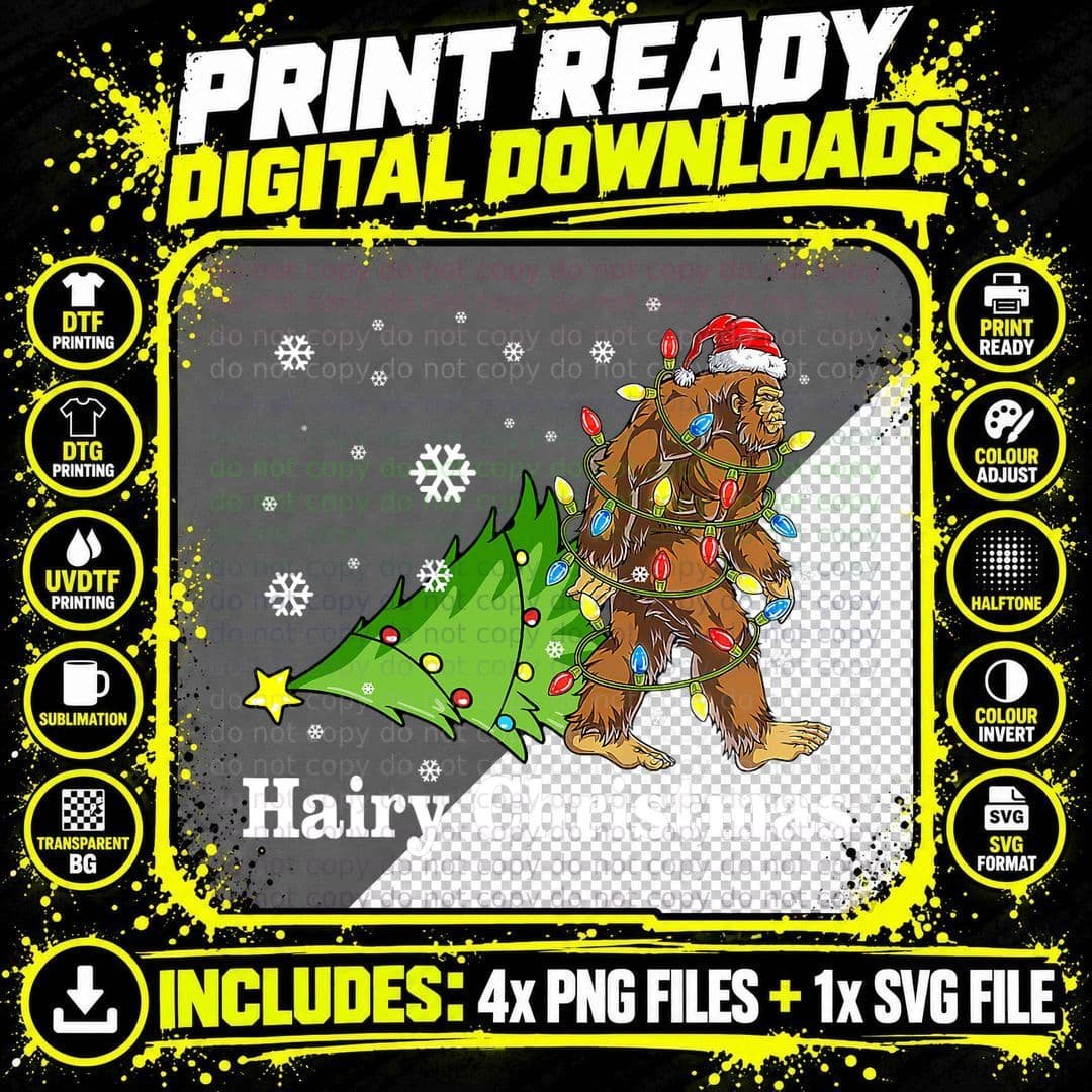 Bigfoot Hairy Christmas T-Shirt, Funny Sasquatch Santa Png SVG Digital Bundle
