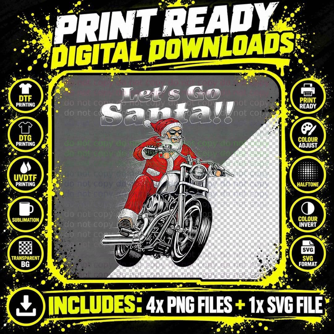Biker Santa Motorcycle T-Shirt, Christmas Biker Style Png SVG Digital Bundle