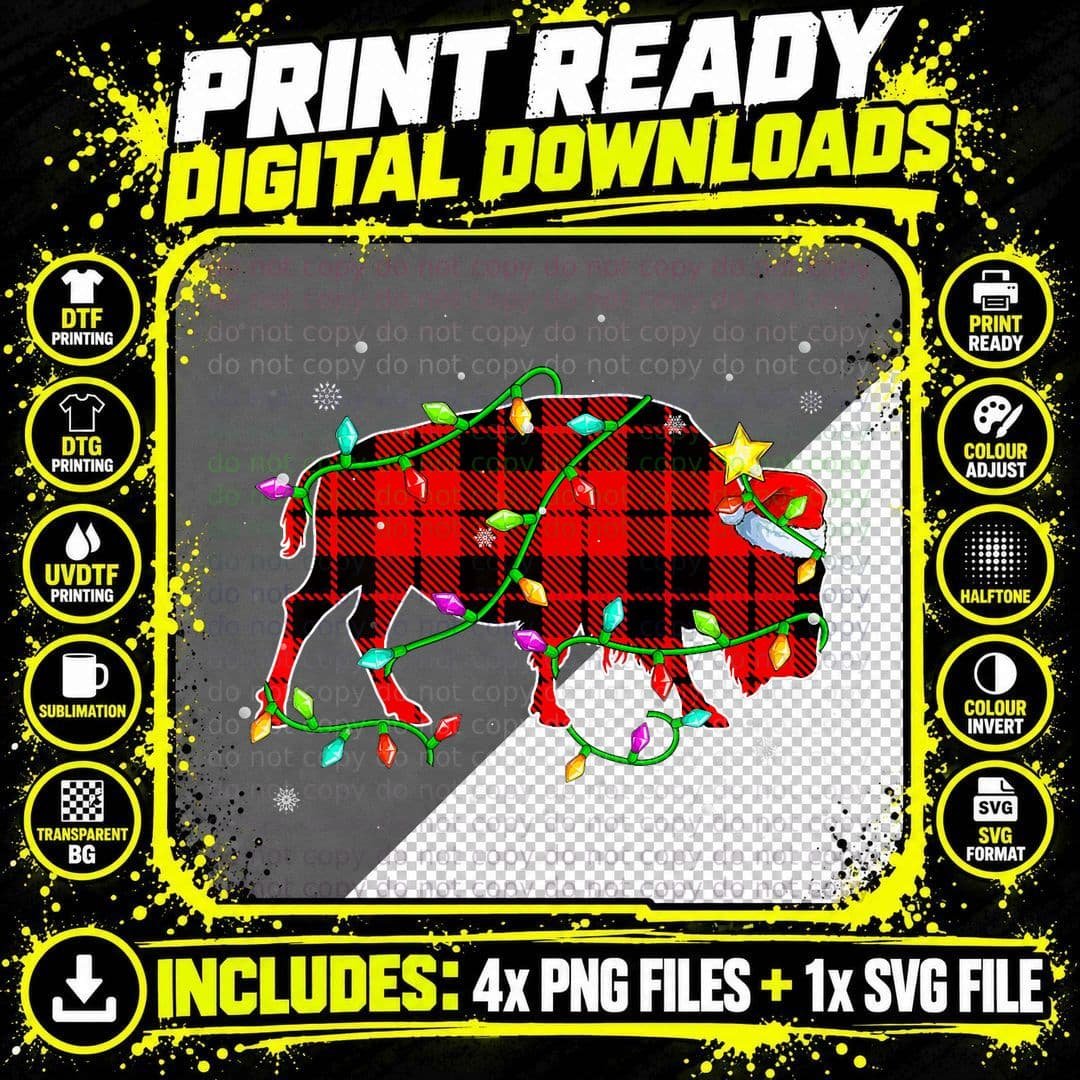 Bison Lover Christmas Funny Santa Hat Xmas Lights Png SVG Digital Bundle
