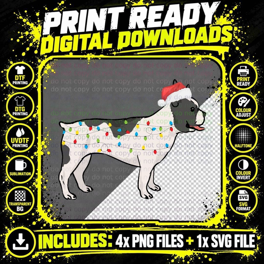 Boston Terrier Christmas Lights T-Shirt Png SVG Digital Bundle