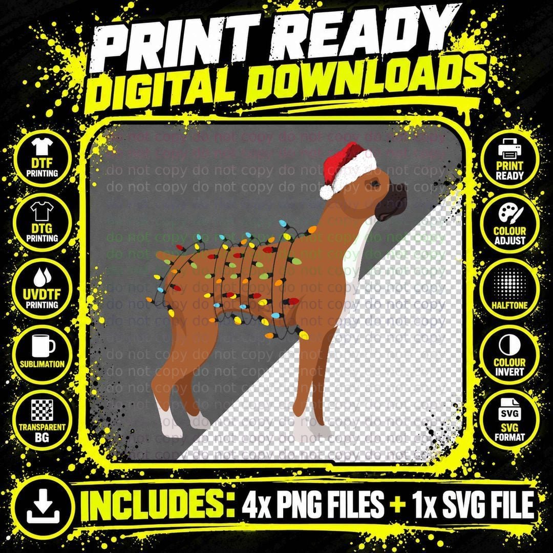 Boxer Dog Christmas Lights T-Shirt Png SVG Digital Bundle