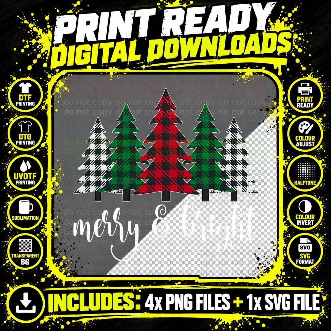 Buffalo Plaid Christmas Trees T-Shirt Png SVG Digital Bundle
