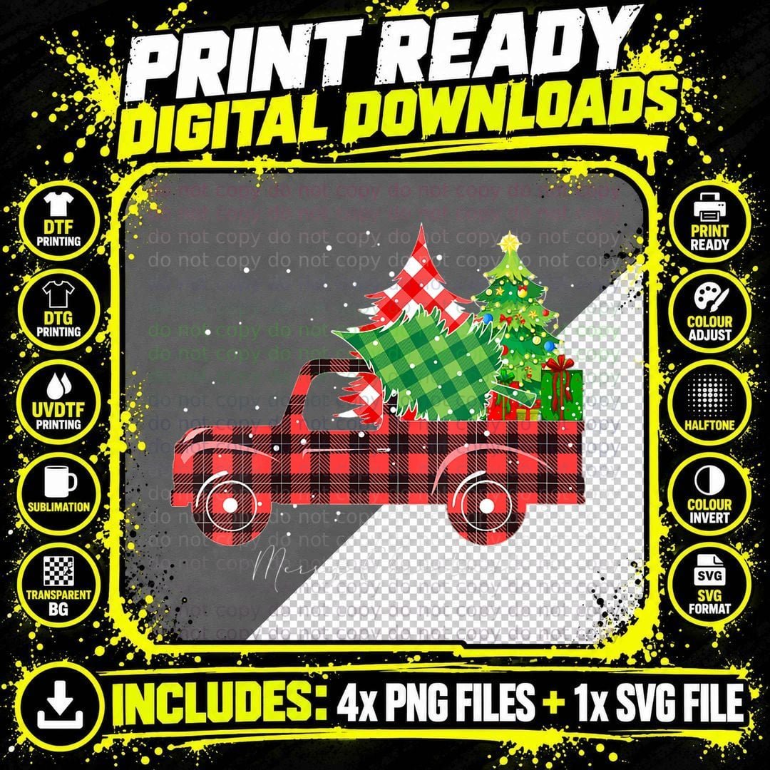 Buffalo Plaid Christmas Truck T-Shirt Png SVG Digital Bundle