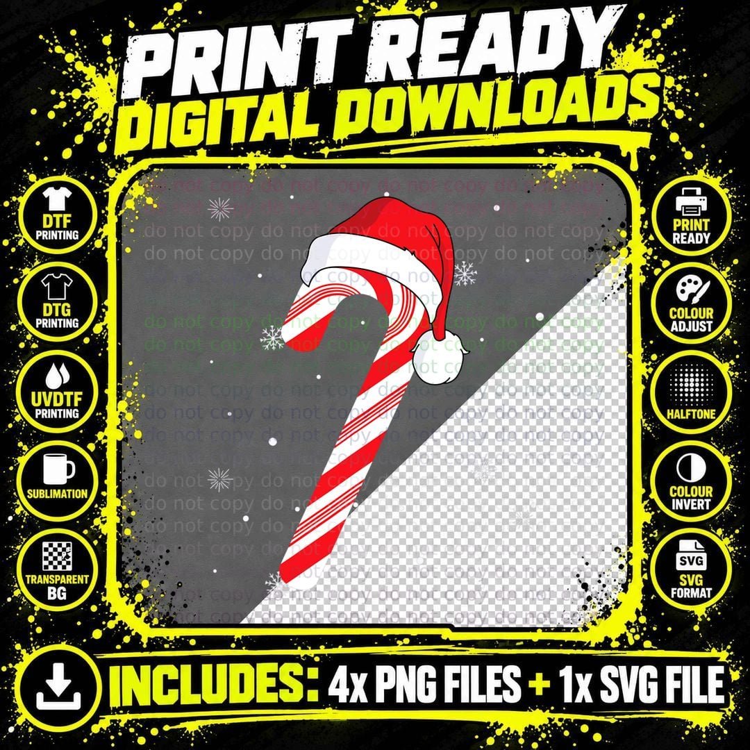 Candy Cane Christmas T-Shirt, Festive Holiday Print Png SVG Digital Bundle