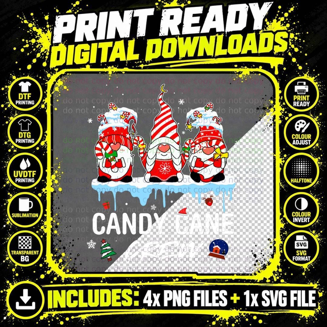 Candy Cane Crew T-Shirt, Christmas Holiday Print Png SVG Digital Bundle