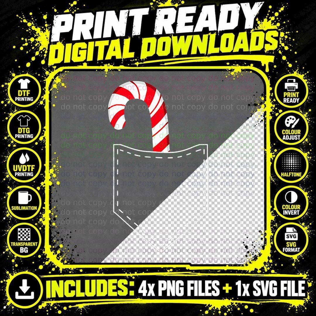 Candy Cane in Pocket Funny Vintage Candy Lover Christmas Png SVG Digital Bundle