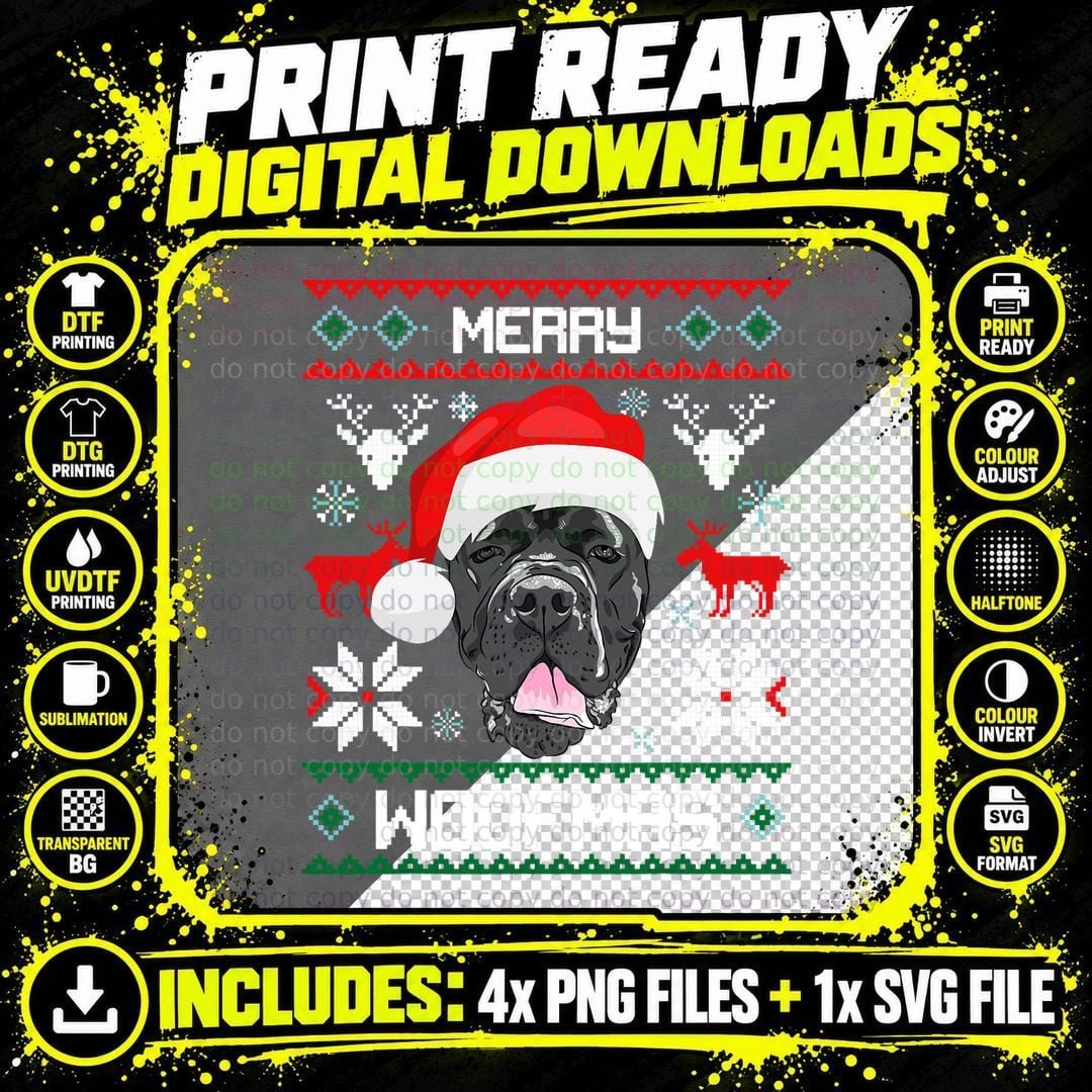 Cane Corso Merry Woofmas T-Shirt, Festive Christmas Gift Png SVG Digital Bundle