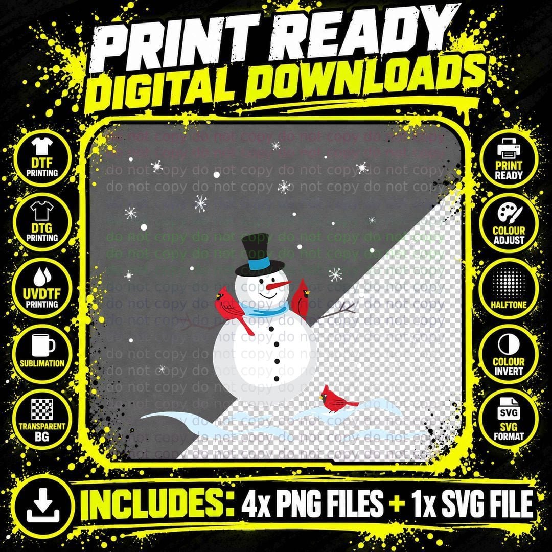 Cardinal Snowman Christmas T-Shirt, Festive Winter Scene Png SVG Digital Bundle