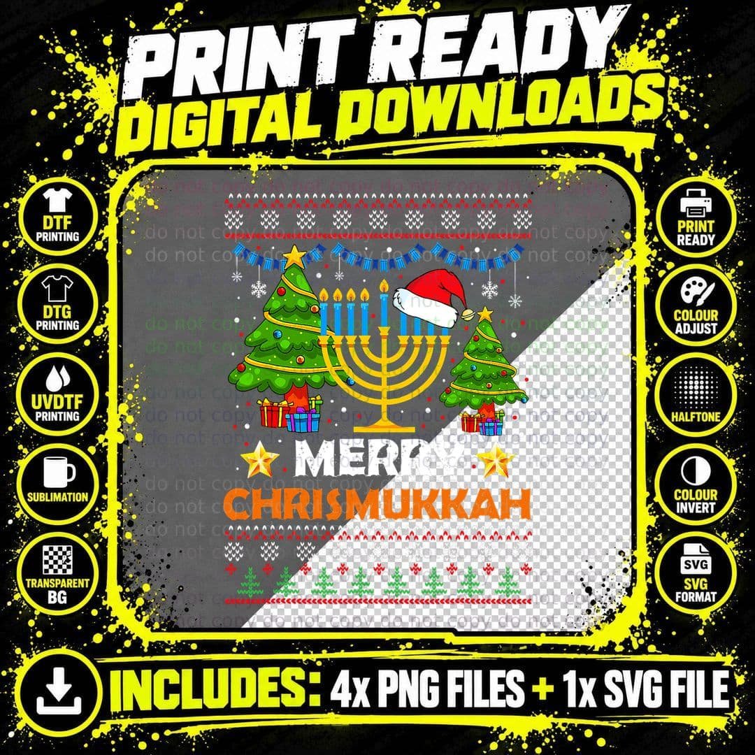 Chrismukkah T-Shirt, Holiday Fusion Design Png SVG Digital Bundle