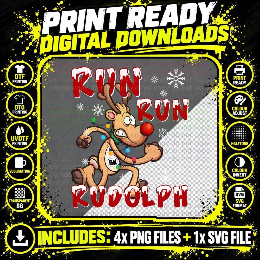 Christmas 5K Rudolph Running T-Shirt, Holiday Fun Png SVG Digital Bundle