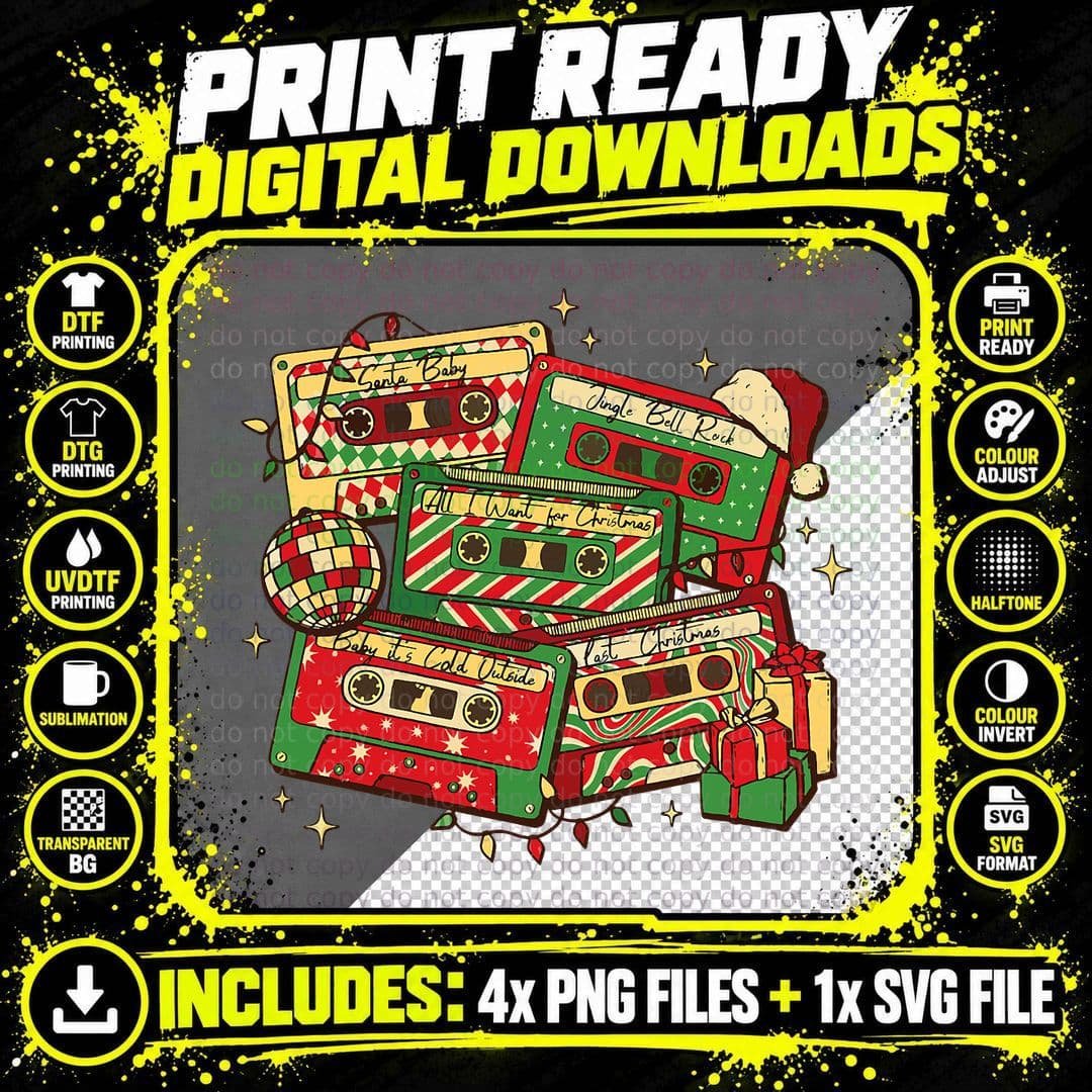 Christmas 90s Music Cassette T-Shirt, Nostalgia Vibes Png SVG Digital Bundle