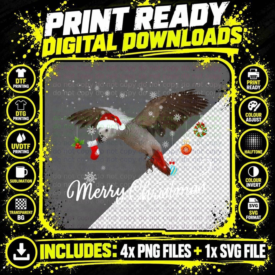 Christmas African Grey Parrot T-Shirt Png SVG Digital Bundle