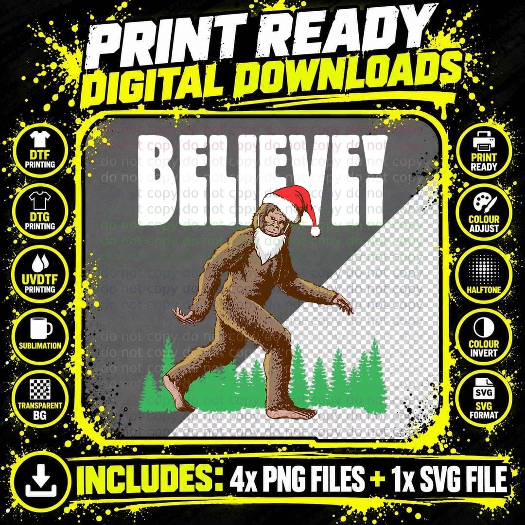 Christmas Bigfoot Santa Sasquatch T-Shirt Png SVG Digital Bundle