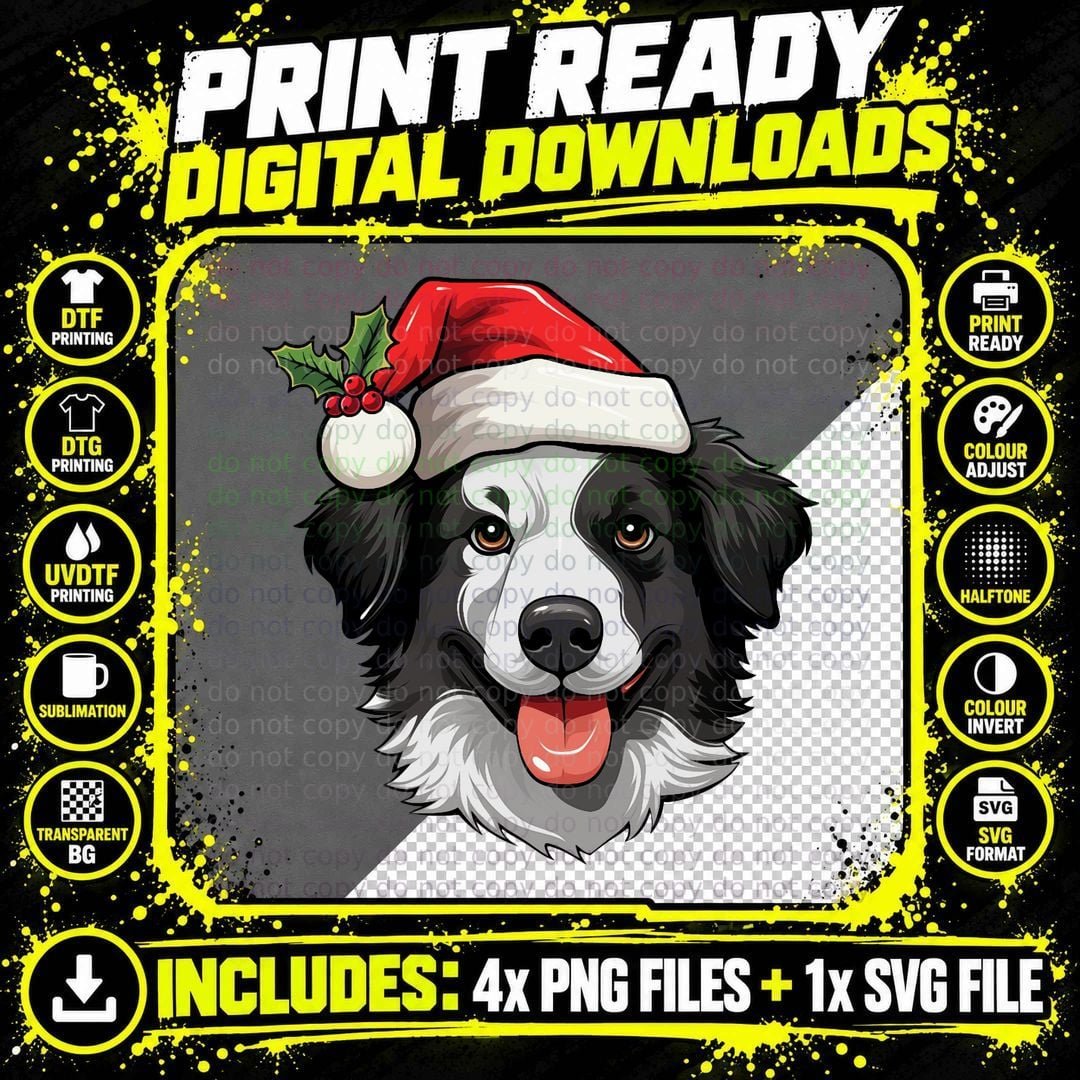 Christmas Border Collie T-Shirt, Festive Pet Design Png SVG Digital Bundle