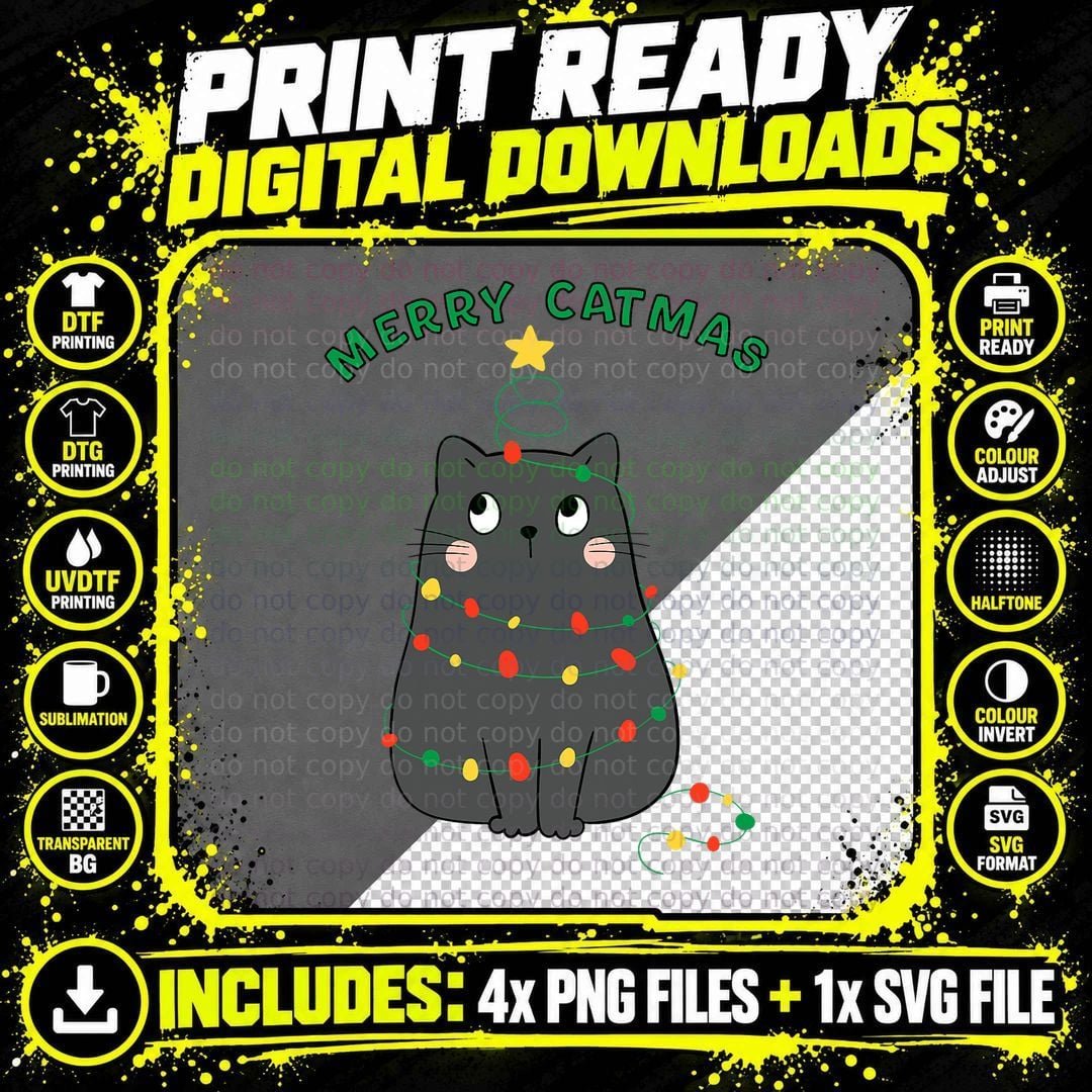Christmas Cat Merry Catmas T-Shirt Png SVG Digital Bundle