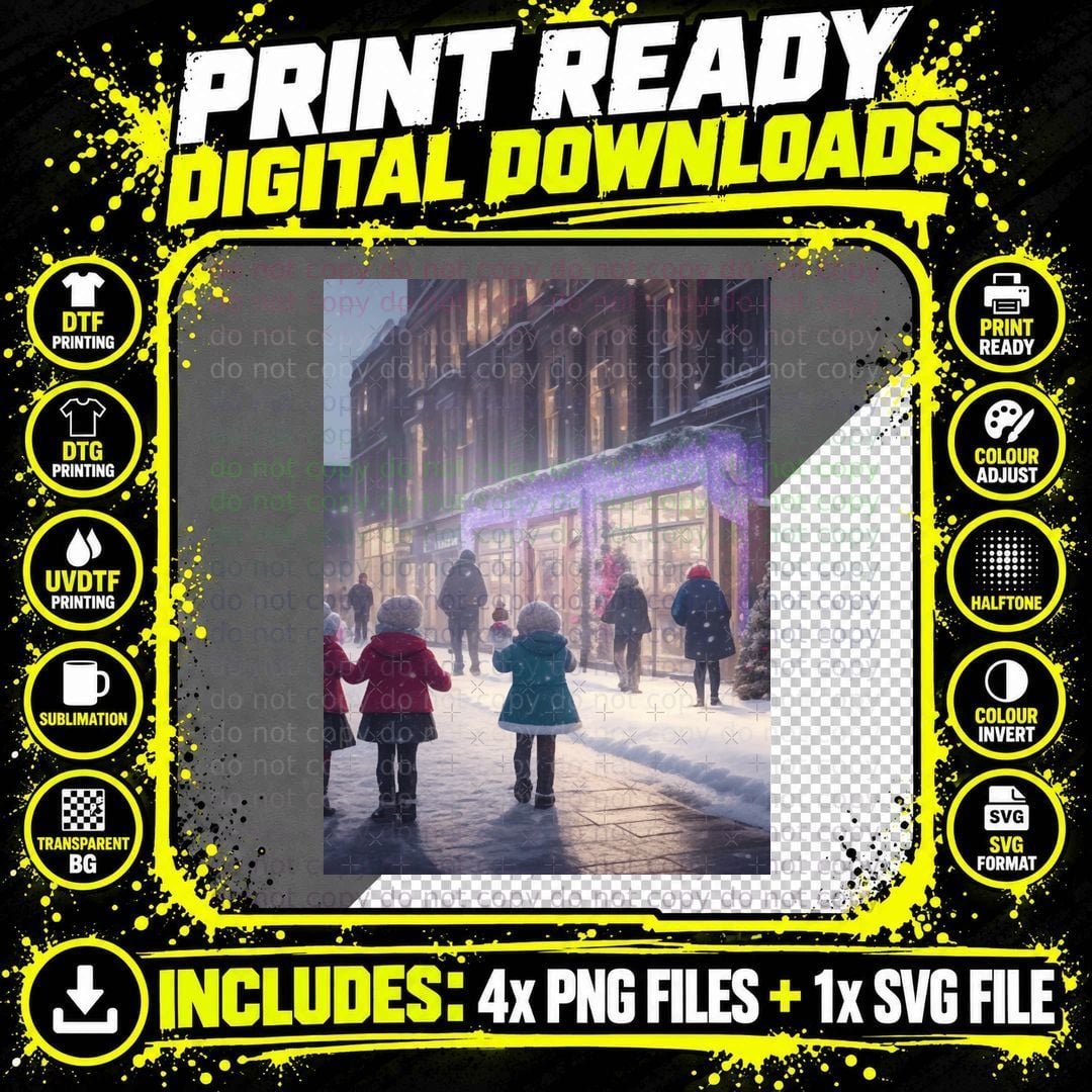 Christmas Child in the City Art Print T-Shirt Png SVG Digital Bundle