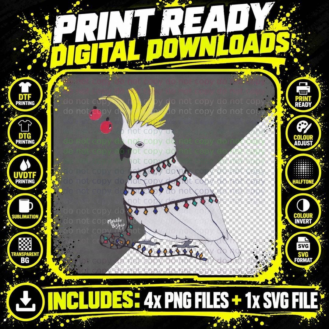 Christmas Cockatoo T-Shirt, Festive Holiday Print Png SVG Digital Bundle