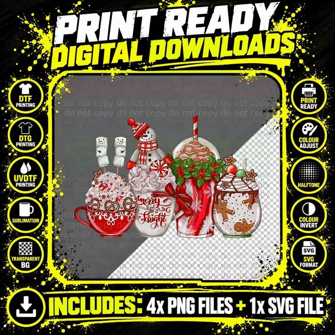 Christmas Coffee Latte T-Shirt, Festive Coffee Lover Png SVG Digital Bundle