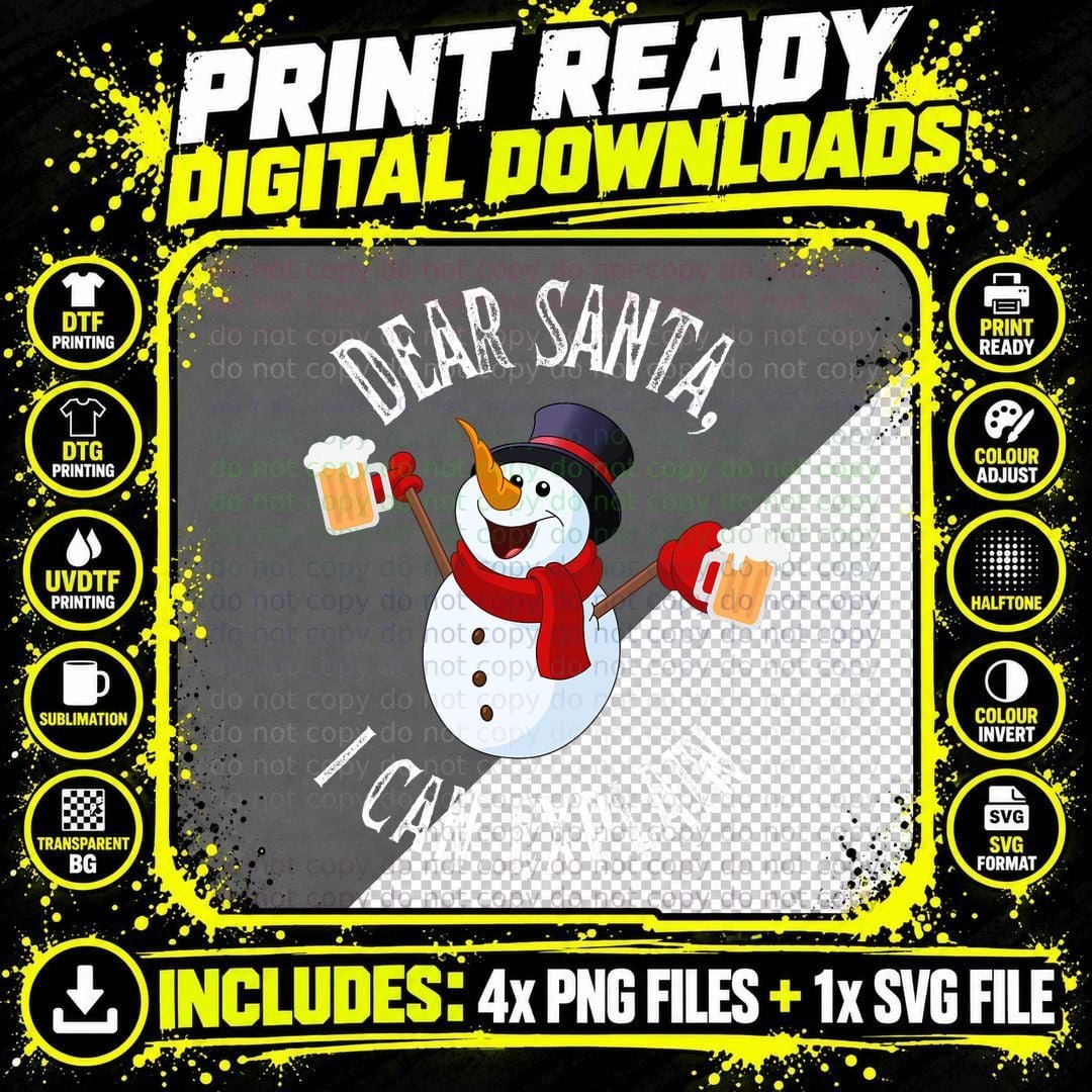 Christmas Dear Santa Snowman T-Shirt Png SVG Digital Bundle