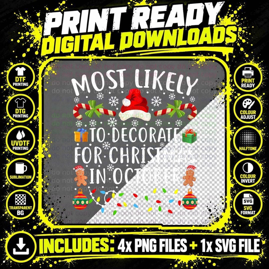 Christmas Decorations T-Shirt, Festive Holiday Print Png SVG Digital Bundle
