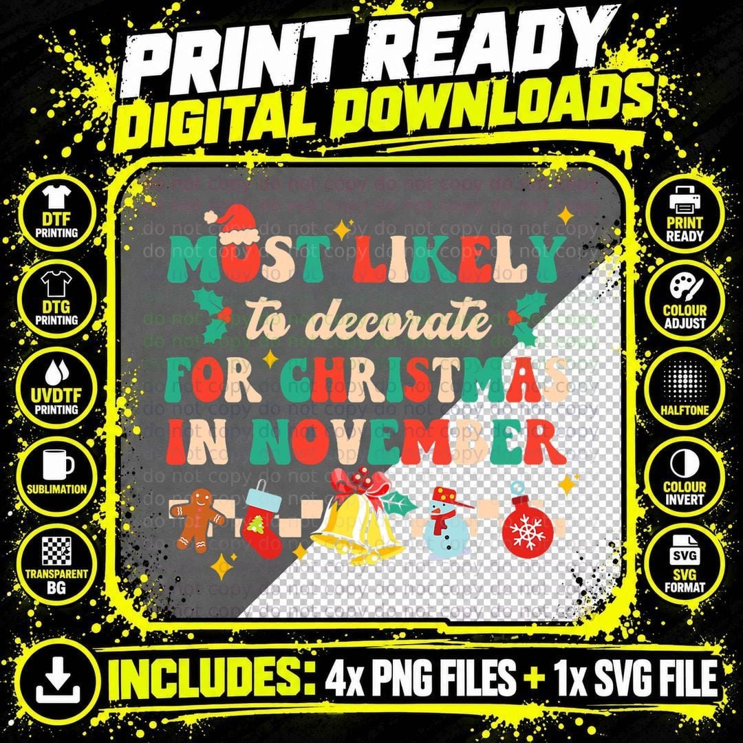 Christmas Decorations T-Shirt, Festive Holiday Theme Png SVG Digital Bundle