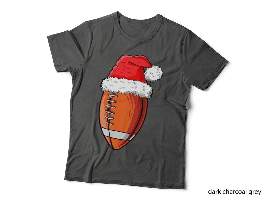 Christmas Football Ball Santa Hat T-Shirt, Festive Sports Apparel