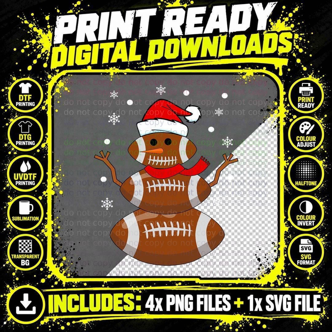 Christmas Football Snowman Kids T-Shirt Png SVG Digital Bundle