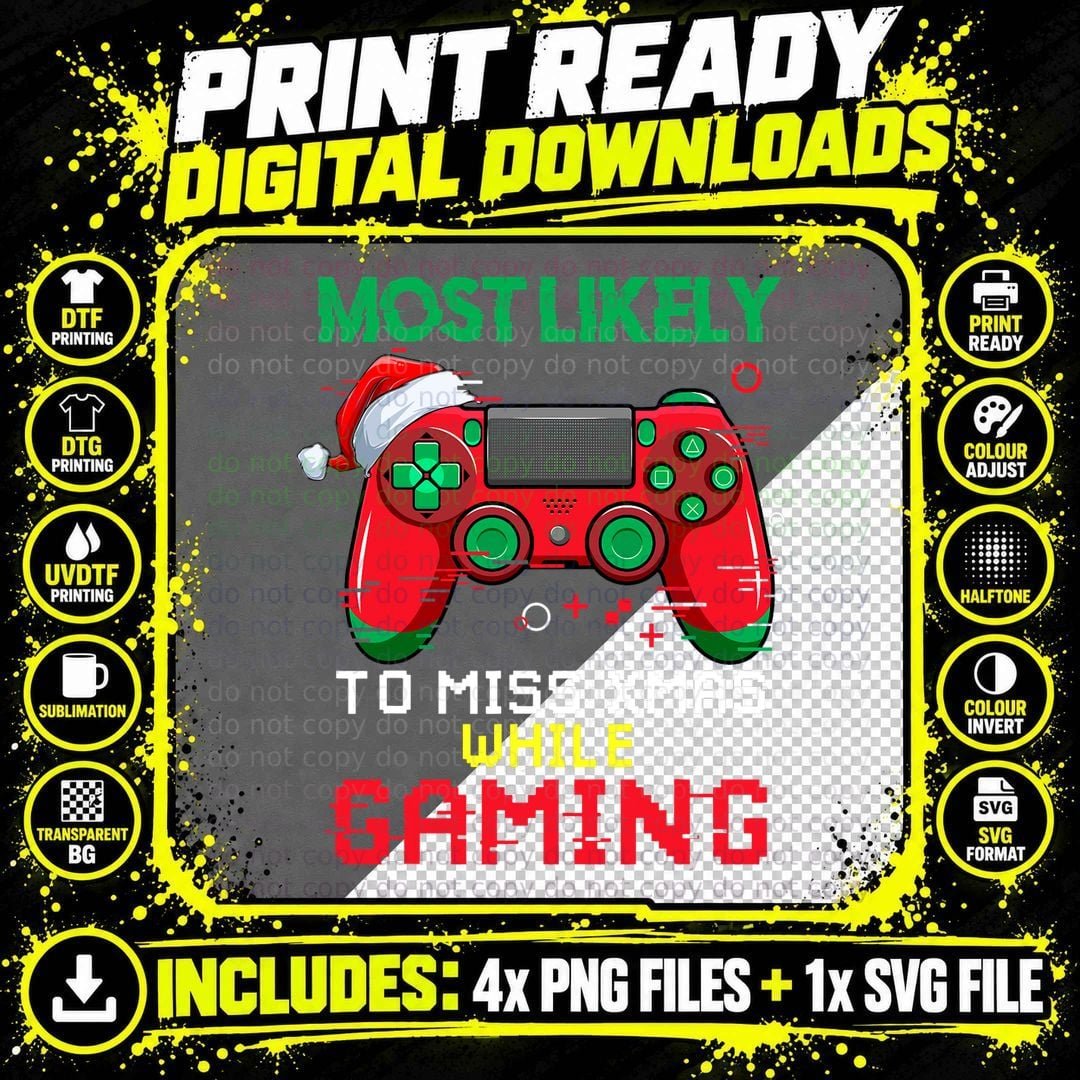 Christmas Gamer T-Shirt, Xmas Gaming Design Png SVG Digital Bundle