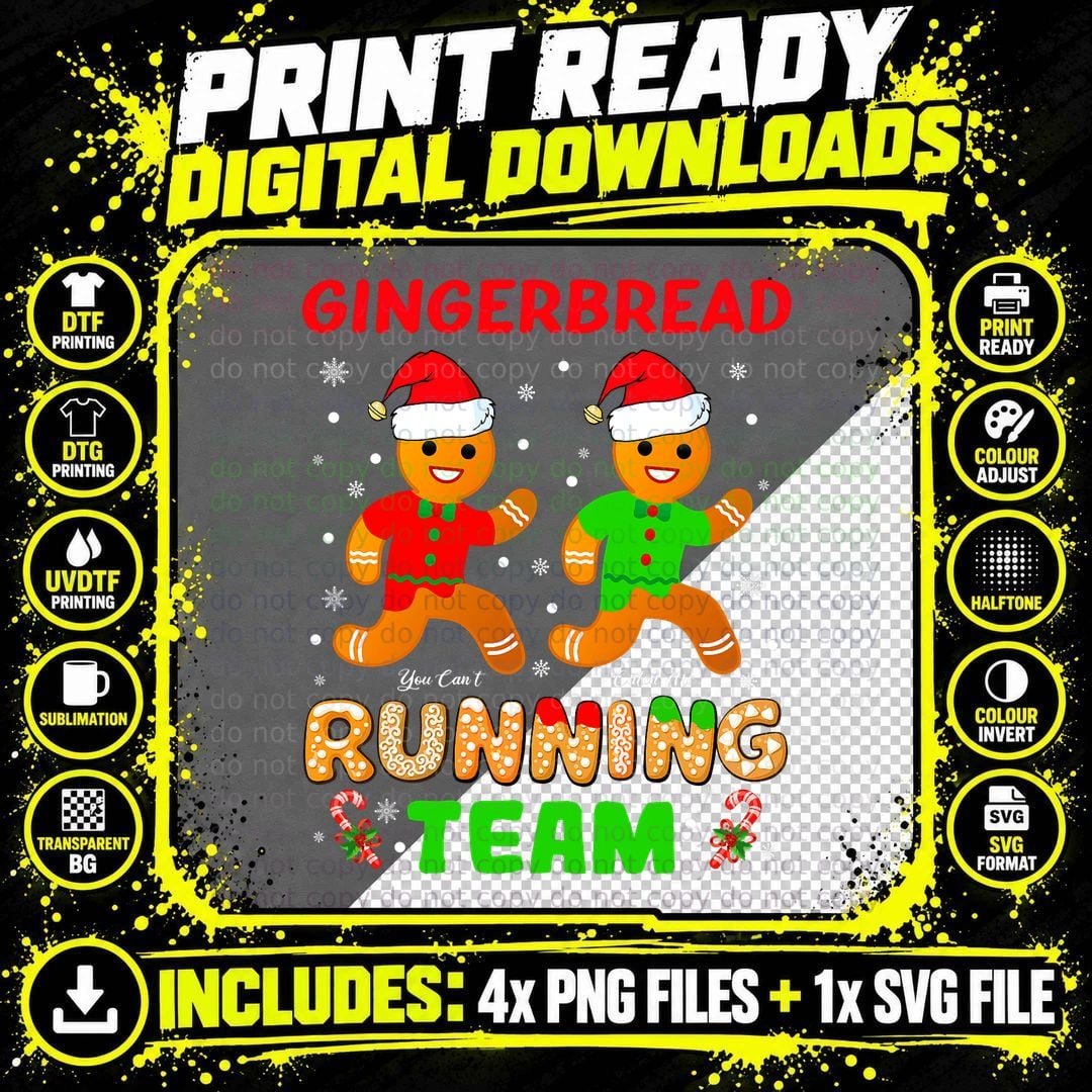 Christmas Gingerbread Running Team T-Shirt, Holiday Fun Png SVG Digital Bundle